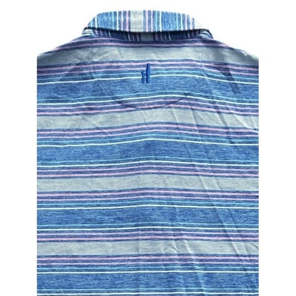 johnnie-O Polo Shirt Men Large Blue Striped Performance Stretch UPF50 Golf - Picture 7 of 10